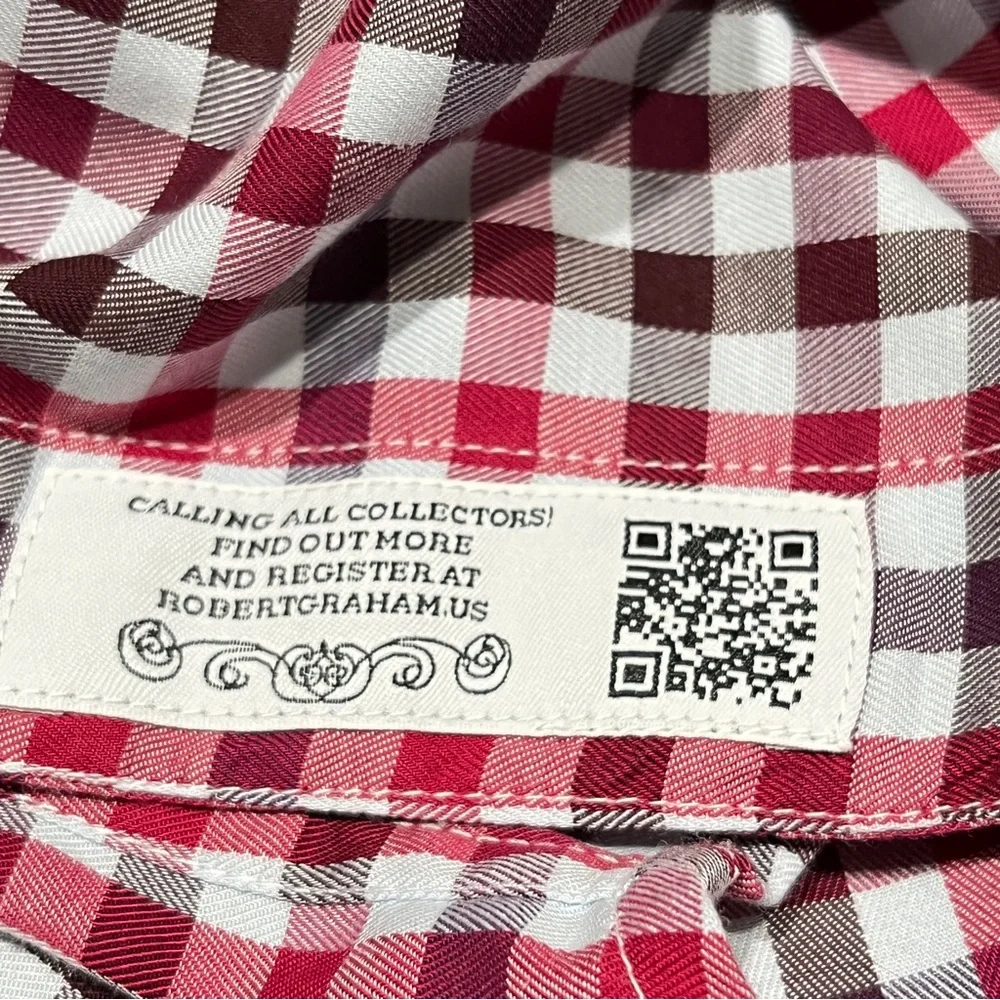 ROBERT GRAHAM Red Checked Gingham Shirt Men's Sz L‎ Fold Back Cuffs Long Sleeve - Picture 10 of 14